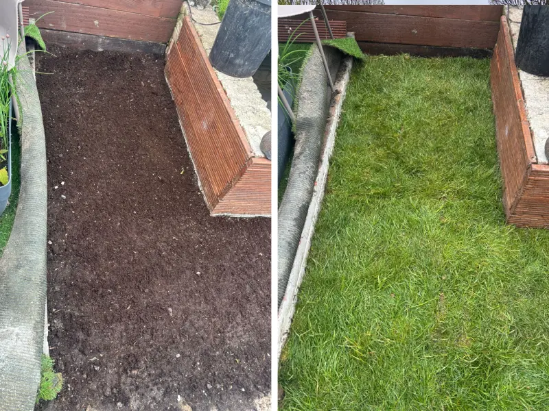 Before and after a lawn being installed